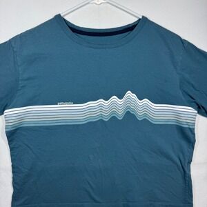 Patagonia Organic Cotton Graphic T Shirt Cropped Blue Mountains Women's Sz Small